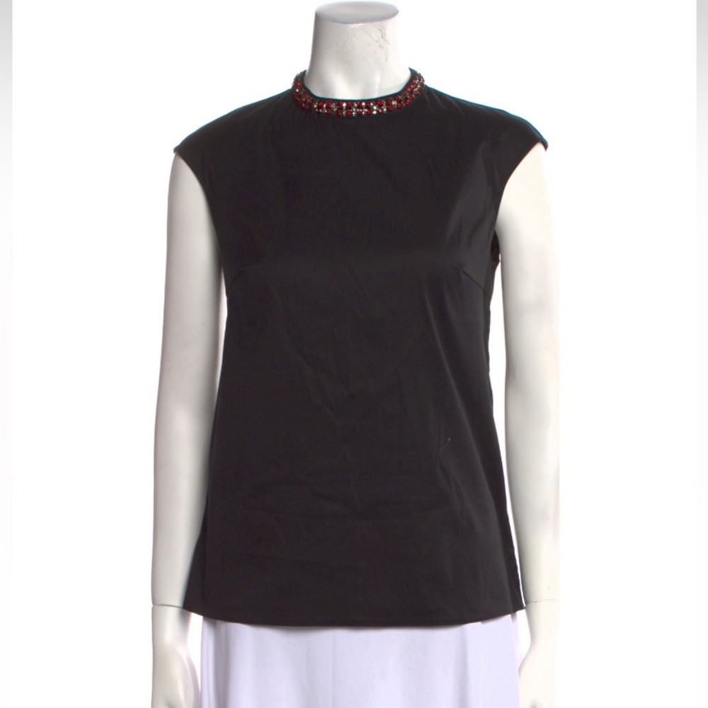 Prada Black Sleeveless Top with Crystals Embellished Collar SZ 2/38